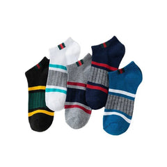 5 Pairs Men's Casual Boat Socks, Sweat-Absorbing & Breathable, Vertical & Parallel Bar Design, Comfortable Low-Cut Tube Socks