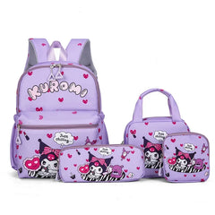 4PCS Sanrio Hello Kitty, Melody, Kuromi Backpack Set, Includes Pencil Case, Shoulder Bag & Wallet, School Bag, Casual Outdoor Daypack