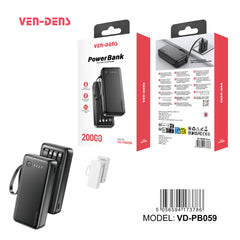 Ven-Dens PB-058 / PB-059 Fast Charging Power Bank with Built-in 3-in-1 Cable | 10000mAh / 20000mAh Portable Charger