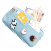 Kawaii World Canvas Pencil Case | Cute Animal Badge Pink Pencil Cases | Large School Pencil Bags
