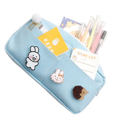 Kawaii World Canvas Pencil Case | Cute Animal Badge Pink Pencil Cases | Large School Pencil Bags