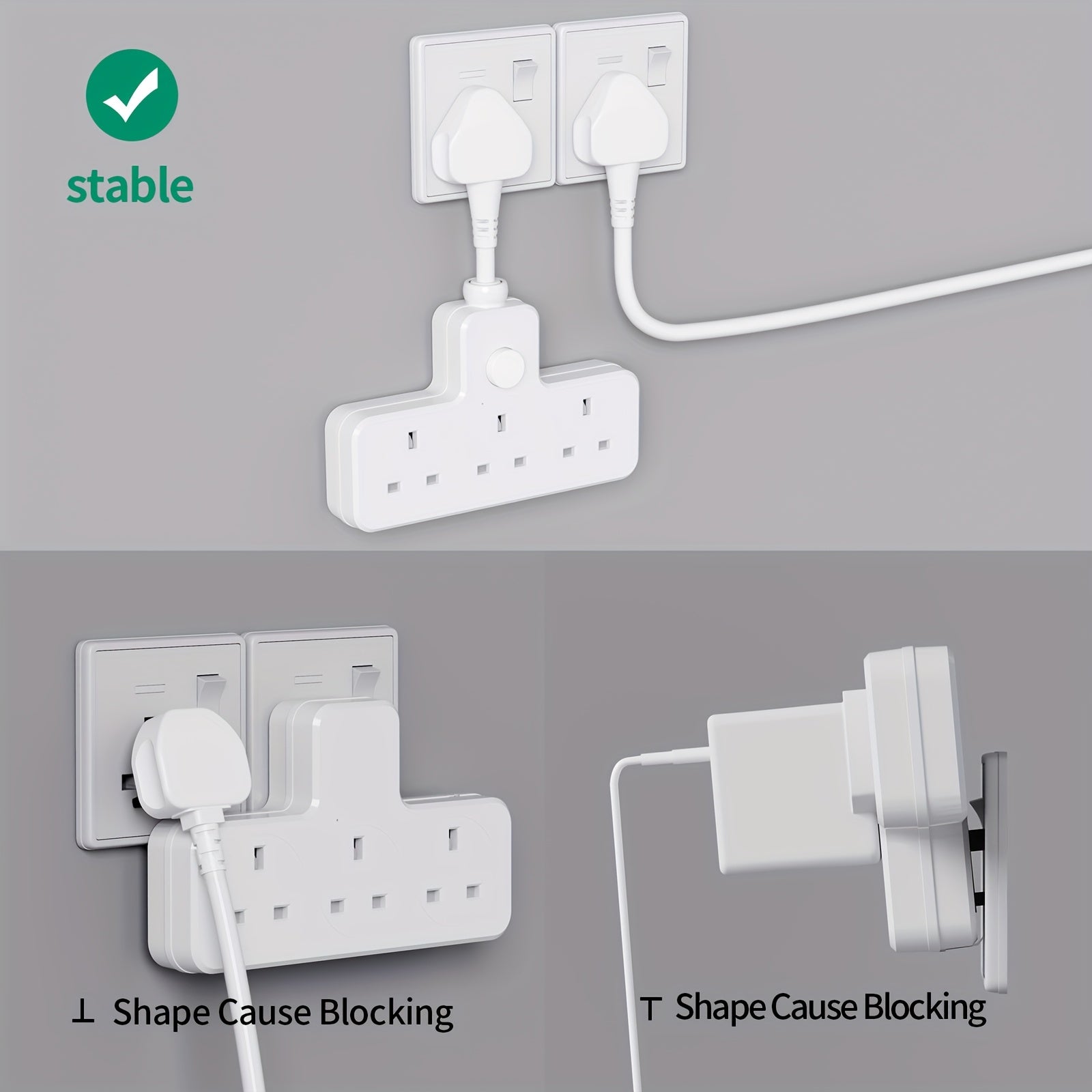 Lipwel 3-in-1 Power Strip with On/Off Switch, 13A 3120W, Compact & Lightweight Design, Swingable Soft Cable, Ideal for Kitchen, Living Room & Business Travel, White