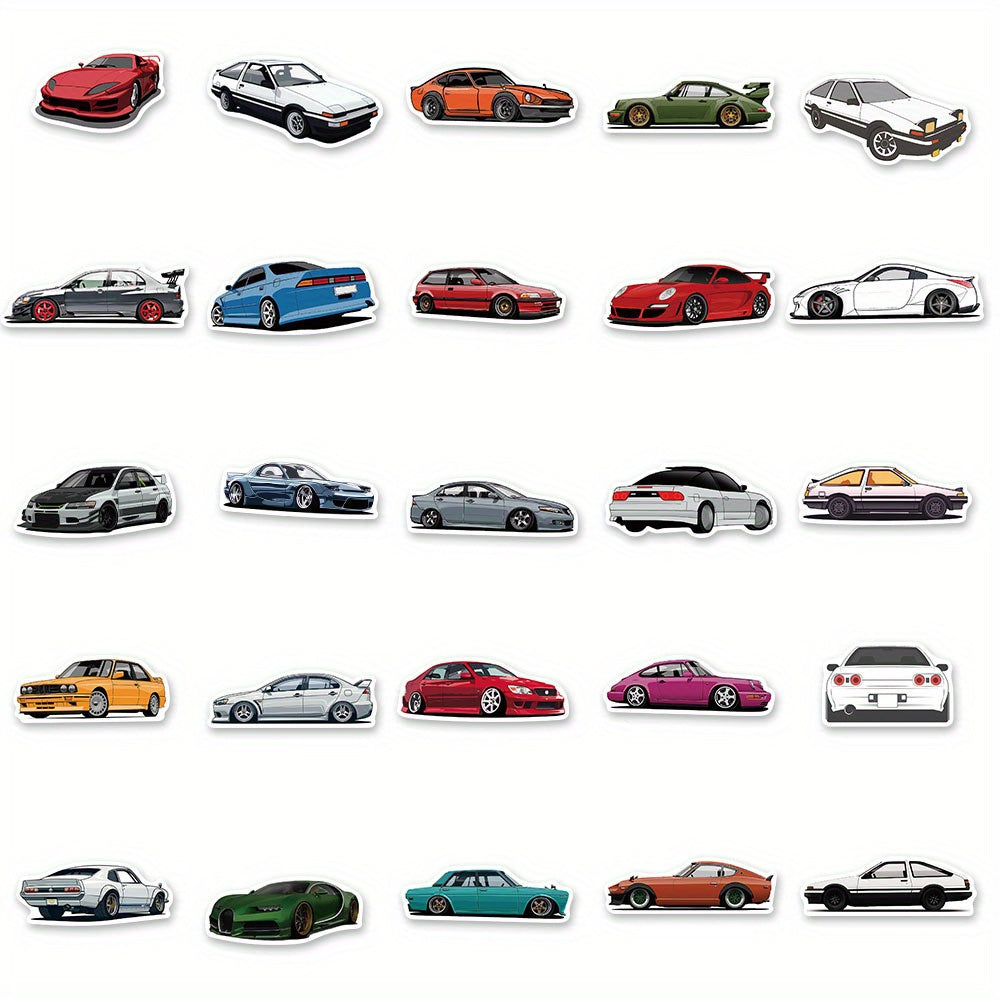 Stickerly 50PCS Cool & Cute Waterproof Car Sticker Pack, Vinyl Reusable Decals for Cars, Laptops, Skateboards, Luggage & More, Ideal for DIY, Water Bottles, Adults' Suitcases