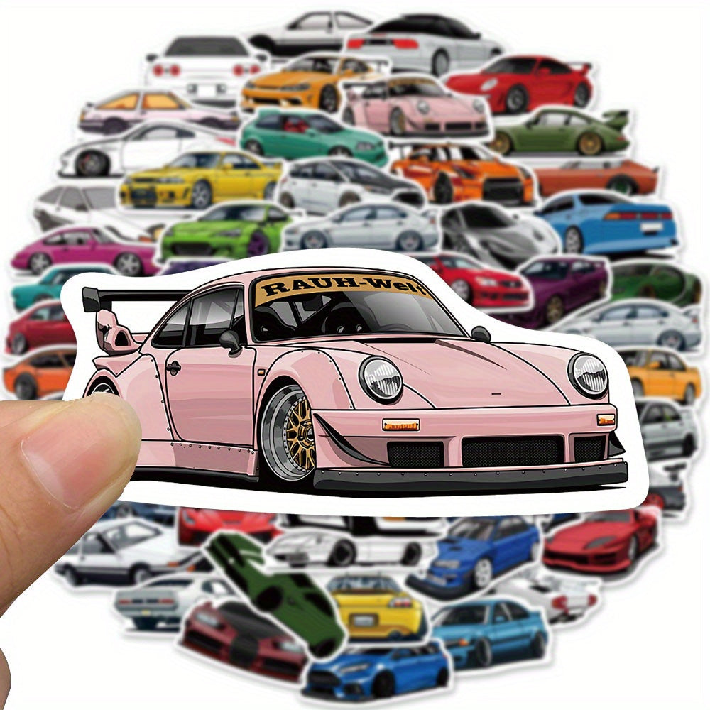 Stickerly 50PCS Cool & Cute Waterproof Car Sticker Pack, Vinyl Reusable Decals for Cars, Laptops, Skateboards, Luggage & More, Ideal for DIY, Water Bottles, Adults' Suitcases