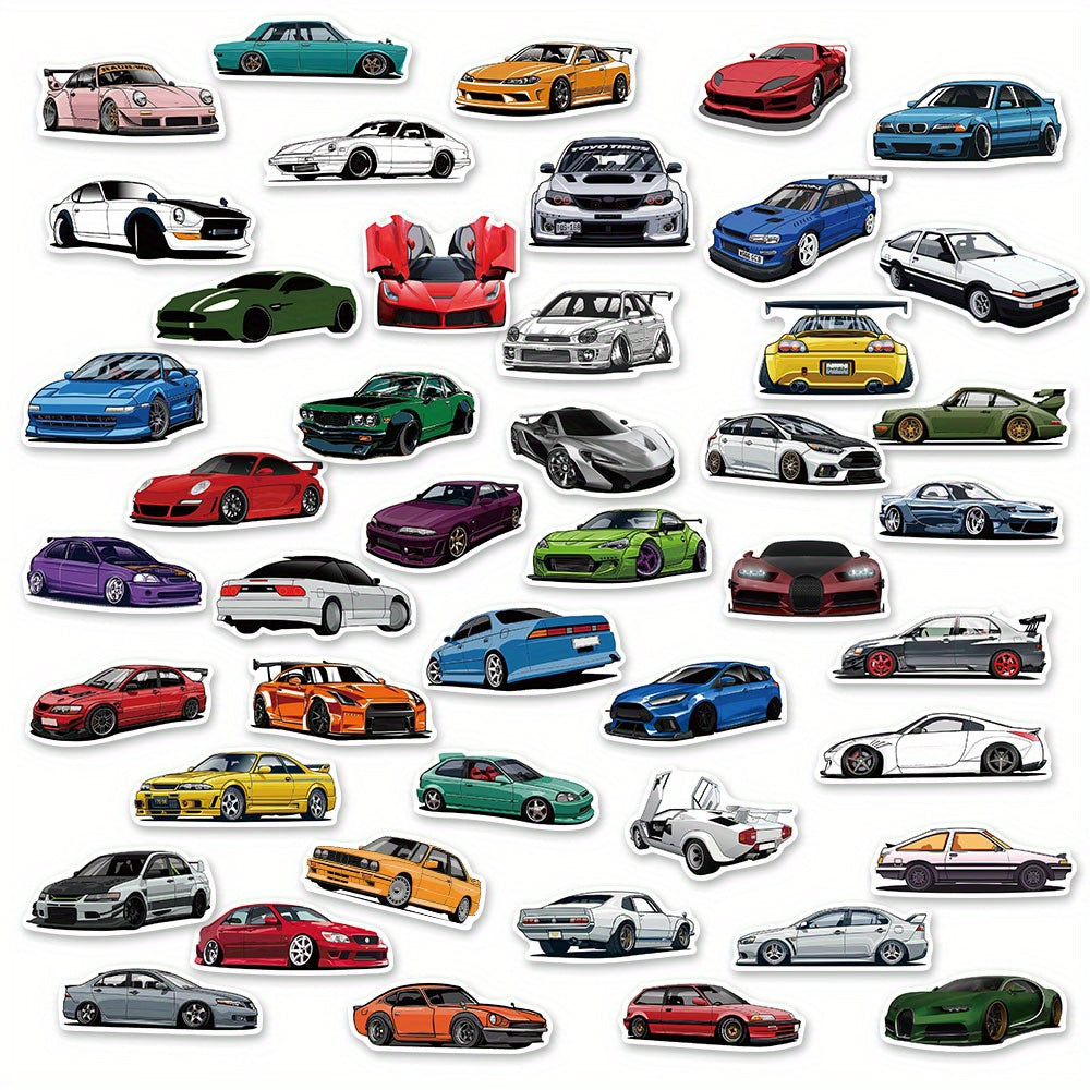 Stickerly 50PCS Cool & Cute Waterproof Car Sticker Pack, Vinyl Reusable Decals for Cars, Laptops, Skateboards, Luggage & More, Ideal for DIY, Water Bottles, Adults' Suitcases