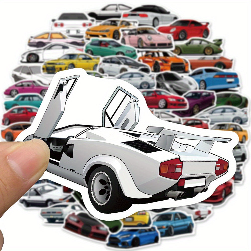 Stickerly 50PCS Cool & Cute Waterproof Car Sticker Pack, Vinyl Reusable Decals for Cars, Laptops, Skateboards, Luggage & More, Ideal for DIY, Water Bottles, Adults' Suitcases