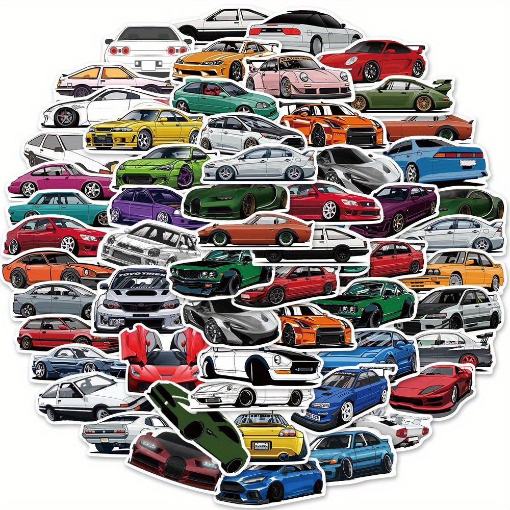 Stickerly 50PCS Cool & Cute Waterproof Car Sticker Pack, Vinyl Reusable Decals for Cars, Laptops, Skateboards, Luggage & More, Ideal for DIY, Water Bottles, Adults' Suitcases
