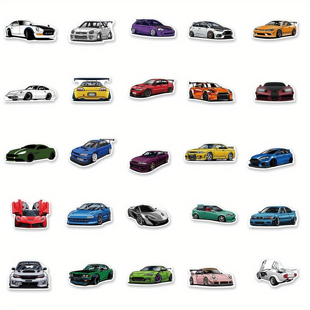 Stickerly 50PCS Cool & Cute Waterproof Car Sticker Pack, Vinyl Reusable Decals for Cars, Laptops, Skateboards, Luggage & More, Ideal for DIY, Water Bottles, Adults' Suitcases