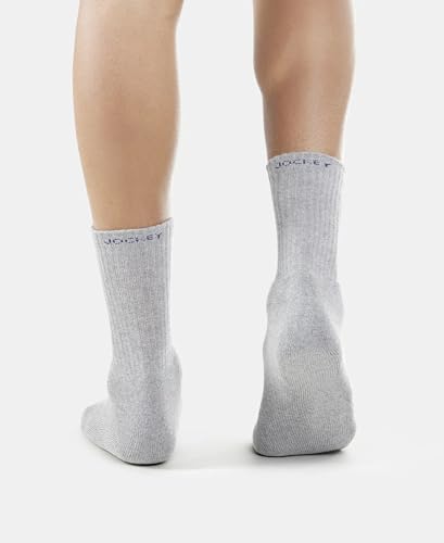 Jockey Men's Calf Length Sports Cotton Socks (Pack of 3) 7035_Black/Midgrey Mel/Navy_Free Size