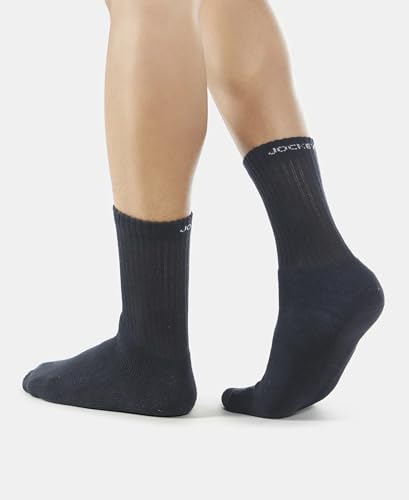 Jockey Men's Calf Length Sports Cotton Socks (Pack of 3) 7035_Black/Midgrey Mel/Navy_Free Size