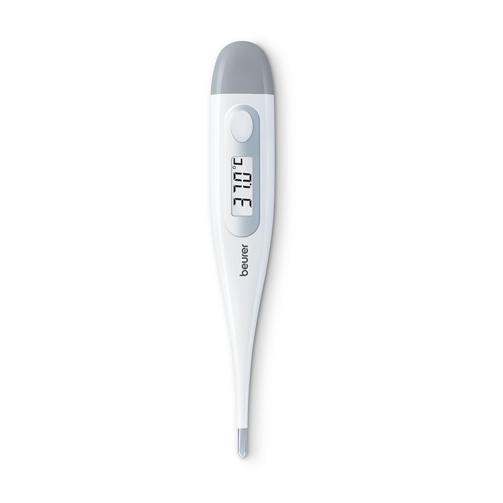 Beurer FT-09 Digital Oral Thermometer for Fever | High Accuracy | Digital Display | Water Resistance - Color White, Glass and Plastic