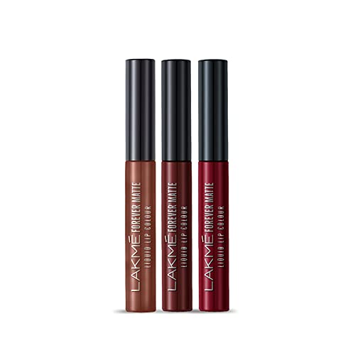 LAKMÉ Forever Matte Liquid Lip Color | Set Of 3 Long Lasting Liquid Lipstick, Lightweight & Comfortable - Smudge Proof, Non-Transferable - Nude Twist, Red Sangria & Wine Touch, 5.6 Ml Each - Beauty from LAKMÉ - Shop in Sri Lanka at Arcade.lk