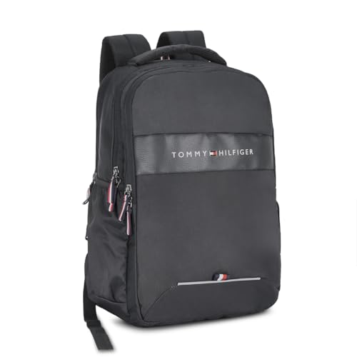 Tommy Hilfiger Joshua Polyester Unisex 15 Inch Laptop Backpack - Black | 21 Ltr Capacity| Padded & Adjustable Strap | Water Resistant | 3 Compartment | Water Bottle Holder | USB Cable holder Pocket
