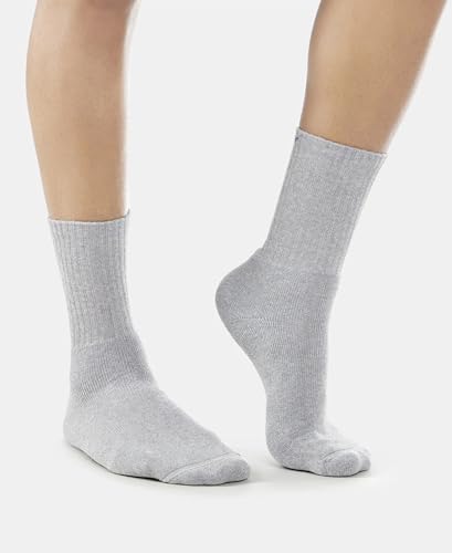 Jockey Men's Calf Length Sports Cotton Socks (Pack of 3) 7035_Black/Midgrey Mel/Navy_Free Size
