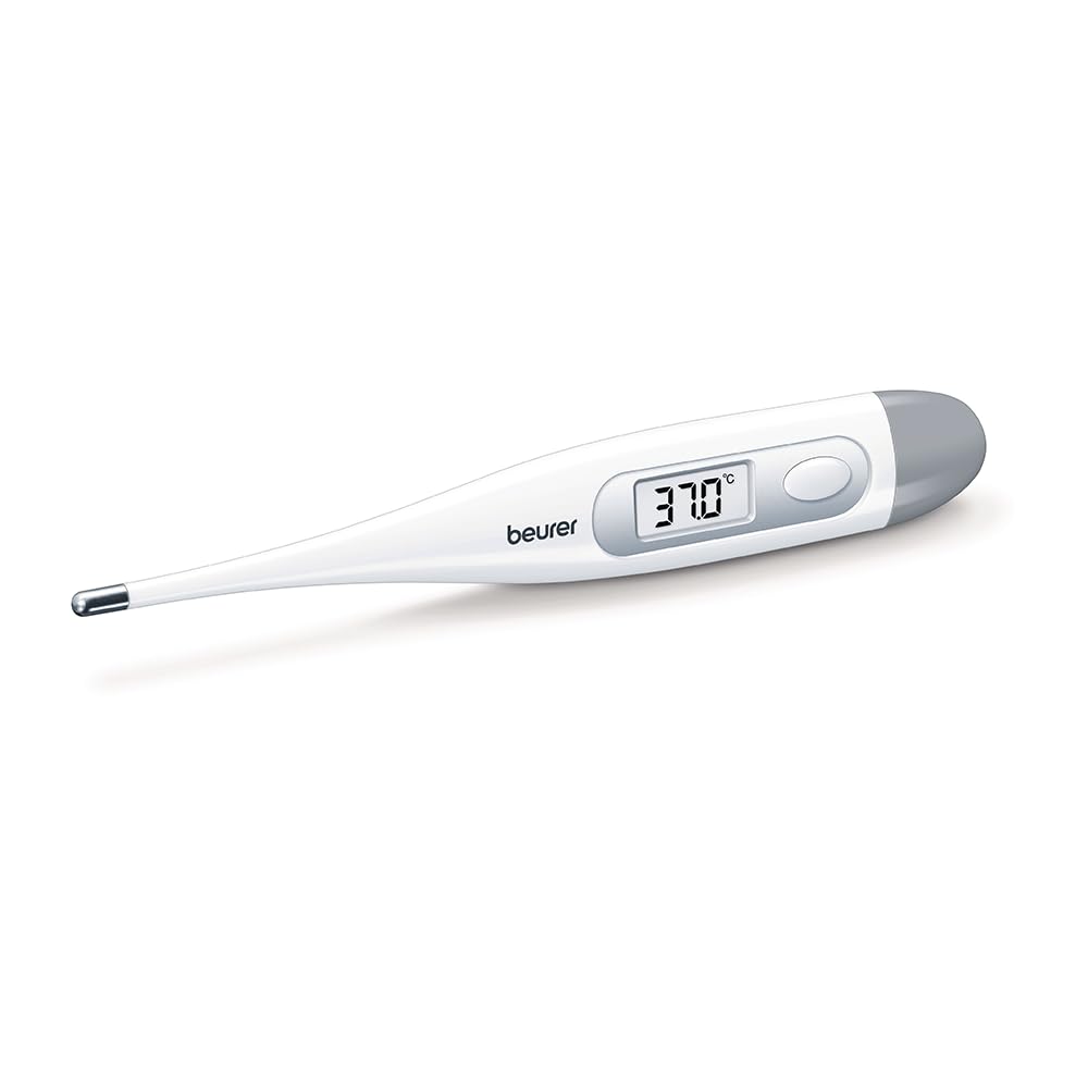 Beurer FT-09 Digital Oral Thermometer for Fever | High Accuracy | Digital Display | Water Resistance - Color White, Glass and Plastic