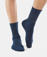 Jockey Men's Calf Length Sports Cotton Socks (Pack of 3) 7035_Black/Midgrey Mel/Navy_Free Size