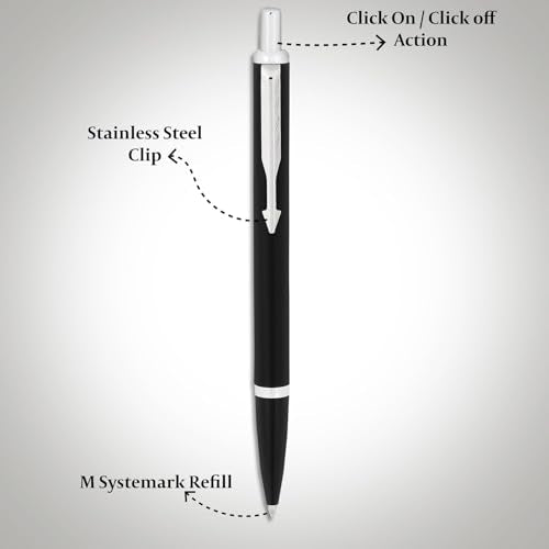 Parker Latitude Matte Black Chrome Trim Ball Pen | Blue Ink | Black Body Color | Sleek and streamlined design with a refined finish