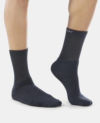 Jockey Men's Calf Length Sports Cotton Socks (Pack of 3) 7035_Black/Midgrey Mel/Navy_Free Size