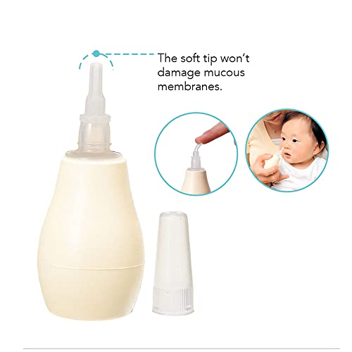 Pigeon Nose cleaner Aspirador Nasal,For 0+ Month Babies,BPA Free,Soft Silicone Nozzle,Squeezable Pump,Soft Safety Nozzle, White and Cream - Baby Product from Pigeon - Shop in Sri Lanka at Arcade.lk