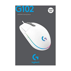Logitech G 102 Light Sync Wired Gaming Mouse with Customizable RGB Lighting, 6 Programmable Buttons, Gaming Grade Sensor, 8K DPI Tracking,16.8mn Color, Light Weight - White
