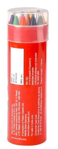 Faber-Castell Erasable Plastic Crayons Tin – Pack of 12 + 2 Metallic Shades | Smooth, Break-Resistant Colour Crayons | Non-Toxic & Child-Safe Crayons for Kids