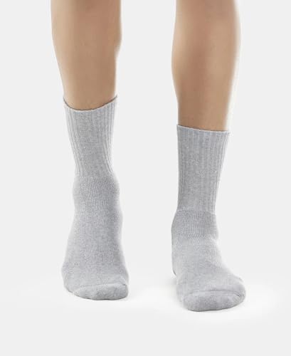 Jockey Men's Calf Length Sports Cotton Socks (Pack of 3) 7035_Black/Midgrey Mel/Navy_Free Size