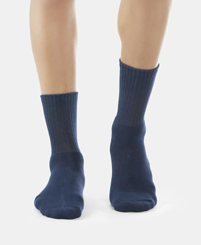 Jockey Men's Calf Length Sports Cotton Socks (Pack of 3) 7035_Black/Midgrey Mel/Navy_Free Size