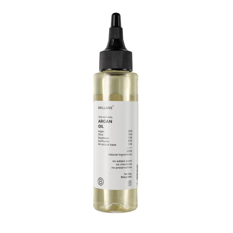 Brillare 20% Argan Oil for Dry, Frizzy Hair with 10% Olive Oil for Intense Hydration, Frizz Control, Smooth, & Manageable Hair