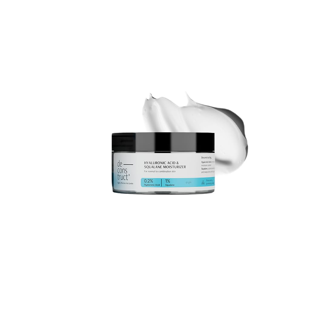 Deconstruct Hyaluronic Acid & Squalane Moisturizer | 0.2% Hyaluronic Acid 1% Squalane |Moisturizer For Normal Skin | Lightweight Moisturiser | For Long Lasting & Non-Greasy Hydration | 50Gm, Cream