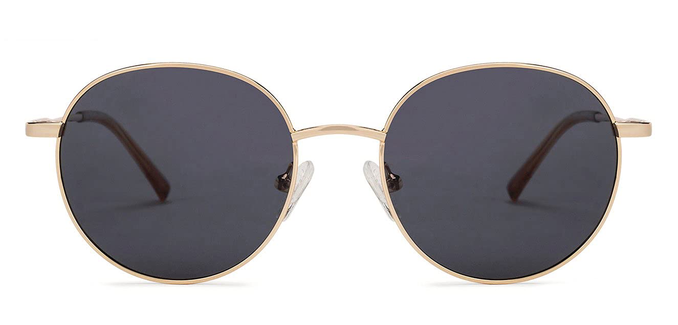 VINCENT CHASE EYEWEAR Unisex Round Polarized Sunglasses Gold Frame Grey Lens (Medium)