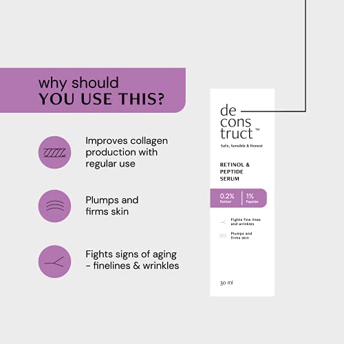 Deconstruct 0.2% Retinol Face Serum With 1% Peptide | Beginner Friendly | Anti Aging, Night Face Serum To Reduce Fine Lines & Wrinkles | For Men & Women | Beginner Friendly | 30 Ml