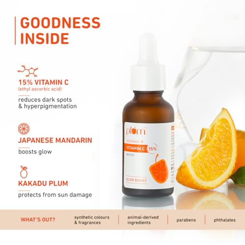Plum 15% Vitamin C Serum for Glowing Skin | for Oily, Dry & Combination Skin | Reduce Pigmentation & Dark Spot |with Mandarin | Non-Irritating, Hydrating & Soothing | Unisex | 20ml