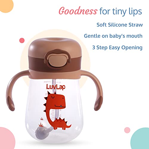 LuvLap Baby Bite Resistant Soft Silicone Straw Sipper Cup with Handle, with Weighted Straw, Sippy Cup with Anti Spill Lock, BPA Free, 6m+, 300 ml, Brown - Baby Product from LuvLap - Shop in Sri Lanka at Arcade.lk