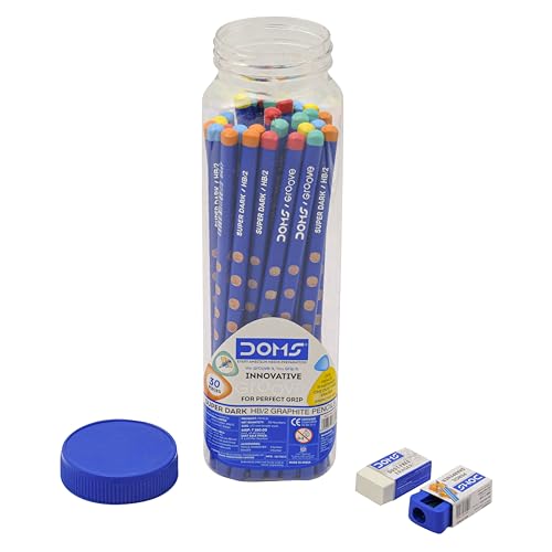Doms Groove Super Dark HB/2 Graphite Pencils Jar Pack | Innovative Groove For Perfect Grip | Free Pencil, Eraser, Sharpner & Scale | Ideal For Sketching & Drawing | Pack of 30 Pencils