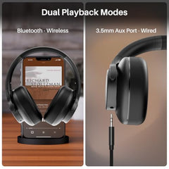 pTron Studio Urban 35dB Active Noise Cancellation Bluetooth Wireless Over Ear Headphones with Mic, 72Hrs Playtime, 40mm Bass Drivers, TruTalk AI-ENC Calls,40ms Low Latency Gaming, Foldable Cups(Black)