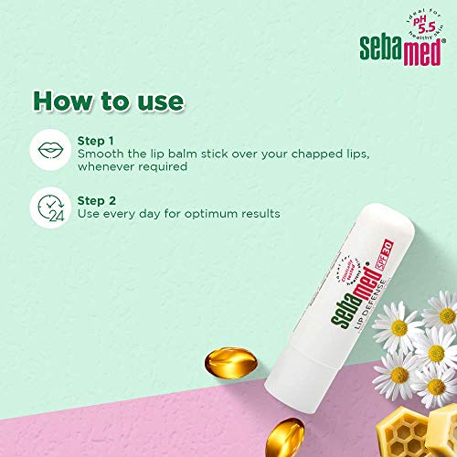 Sebamed Lip Defense Lip balm with SPF 30 + Vit E | Regenerates dry, chapped lips quickly & effectively | Intensive care with Vit E, Jojoba Oil & Chamomile | For Men & Women  l 4.8 gm