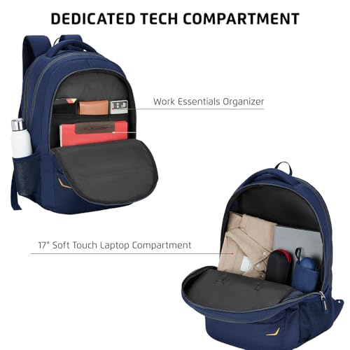 Safari Omega Pro 35L Laptop Backpack With Raincover, 3 Compartments, Bottle Holder, Organizer, School Bag For Boys And Girls, College Bag For Unisex, Office Bag, Travel Bag, Color- Blue