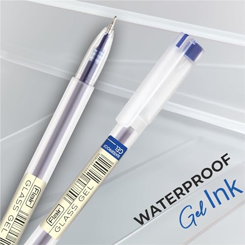 FLAIR Glass Gel Pen Wallet Pack | Tip Size 0.6 mm | Water Proof Ink For Smooth Flow System | Low-Viscosity Ink For Smudge Free Writing | Blue ink, Pack of 10
