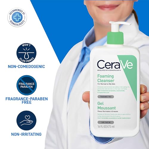 CeraVe Foaming Cleanser For Normal To Oily Skin (473ml) - Dermatologist-Developed Facewash | Non-Comedogenic And Fragrance-Free Cleansers For Acne-Prone Skin - Luxury Beauty from CeraVe - Shop in Sri Lanka at Arcade.lk