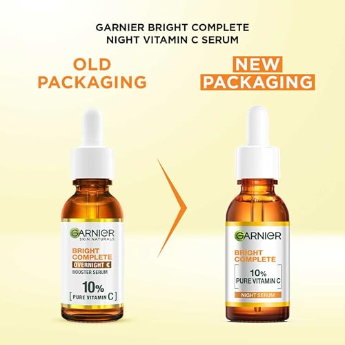 Garnier Bright Complete Night Vitamin C Serum With 10% Pure Vitamin C for Bright Skin, PM Routine Vitamin C Serum Suitable For All Skin Types, 30ml