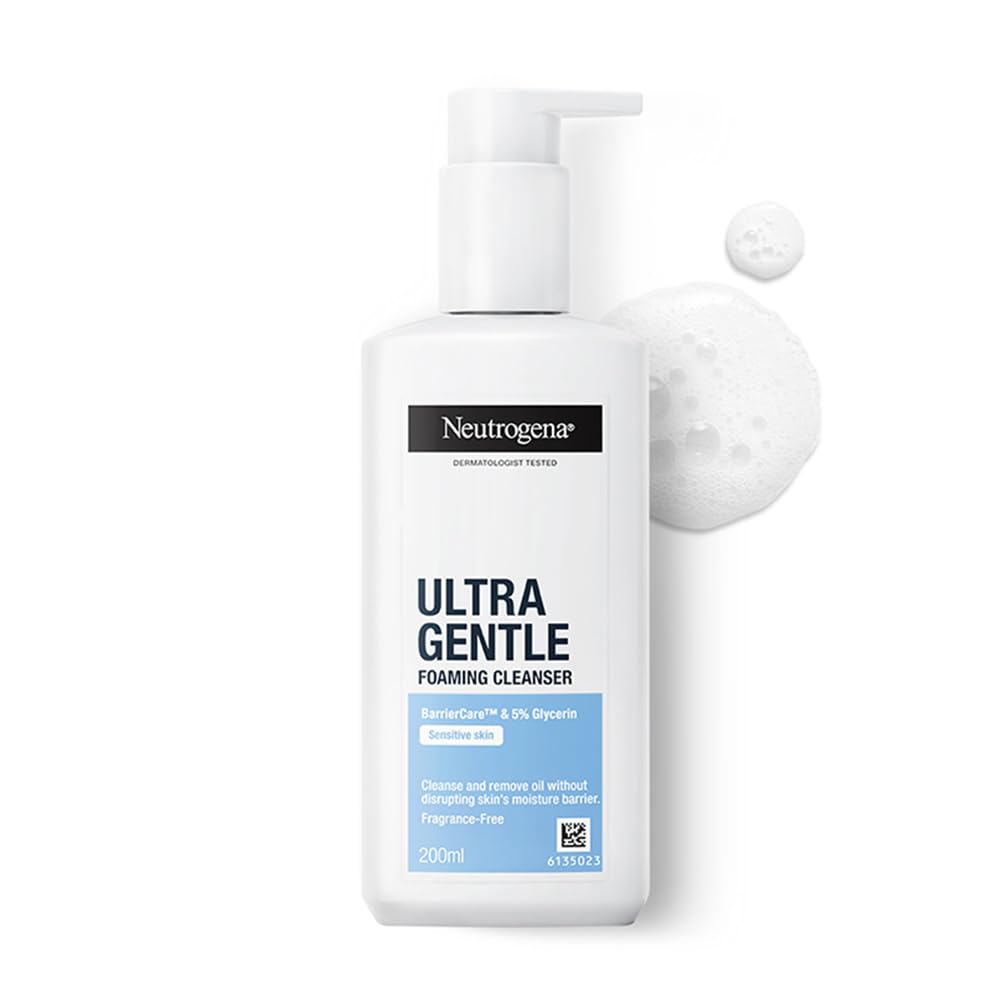 Neutrogena Ultra Gentle Foaming Cleanser | Face Wash for All Skin Types including Sensitive Skin | 6X Gentler Cleansing with Barriercare Technology | Cleanses Dirt and Oil |