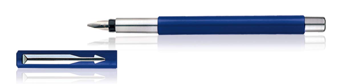 Parker Vector Standard Chrome Trim Calligraphy Fountain Pen | 7-Piece Set containts 2 Nibs, 2 Blue & 2 Black Ink Cartridges | Ideal for Creative Writing & Fine Detailing | Glammy.lk