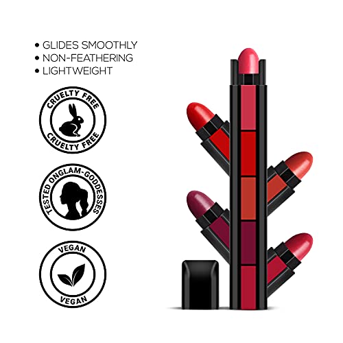 RENEE Fab 5 5-in-1 Lipstick 7.5gm| Five Shades In One| Long Lasting, Matte Finish| Non Drying Formula with Intense Color Payoff| Compact & Easy to Use - Beauty from RENEE - Shop in Sri Lanka at Arcade.lk