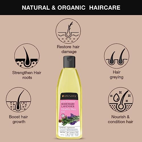 Soulflower Rosemary Hair Growth Oil, Hair Fall Control, Healthy Scalp, Strong Hair, Rosemary, Lavender, Castor|100% Pure, Natural, Organic, Clinically Proven for Hair Growth, 225ml