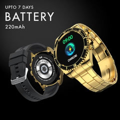 Fire-Boltt Avalanche Stainless Steel Smart Watch With Extra Silicone Strap, 2 Watch Looks - Sporty & Fomal, Bluetooth Calling with 1.28” HD Display, 2 Button Pushers (Gold Black) - Personal Computer from Fire-Boltt - Shop in Sri Lanka at Arcade.lk