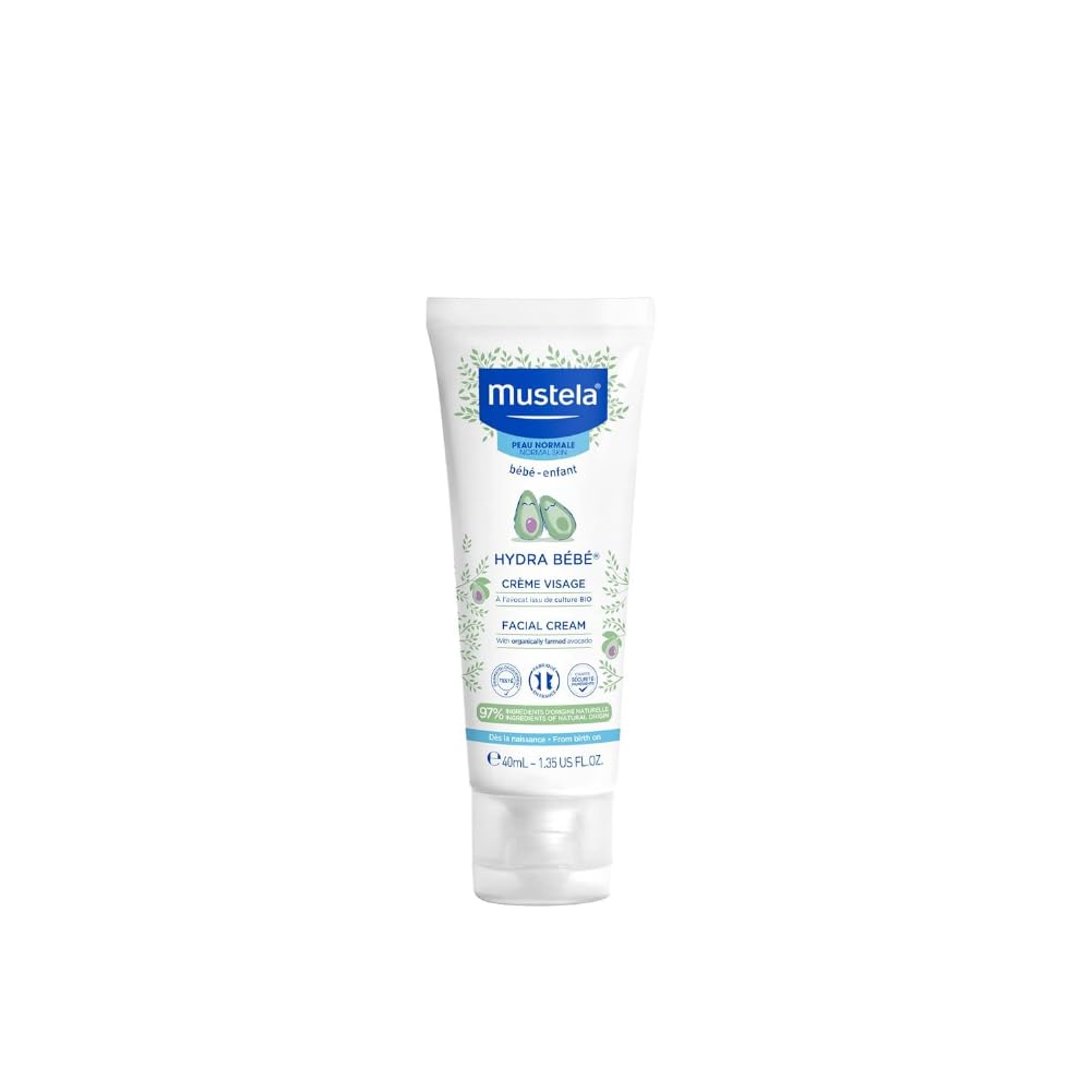 Mustela Hydra Bebe Facial Cream With Vitamin E - 40ml | Nourishing Face Lotion for Normal Skin | Hypoallergenic, Long-Lasting Hydration with Sweet Almond & Jojoba Oil | baby Face moisturizer