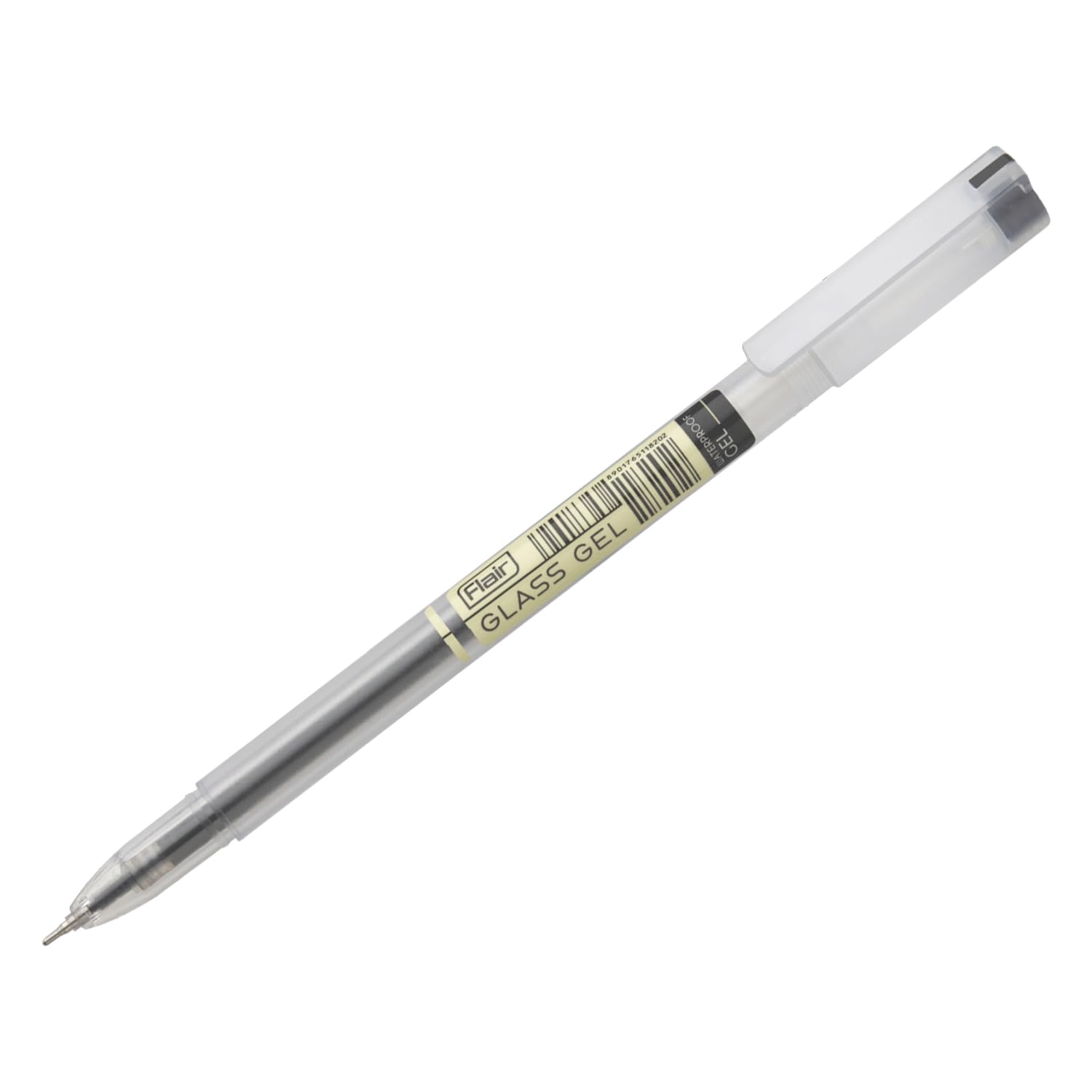 FLAIR Glass 0.6mm Gel Pen | Water Proof Ink for Smooth Flow System | Low-Viscosity for Smudge Free Writing | Quick Dry | Transparent Body With Fine Tip | Black Ink, Pack of 20