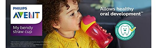 AVENT Philips Baby Straw Sipper | 10 fl oz | Anti Spill Sippy Cup with Soft Silicone Straw BPA Free & Non Toxic for Baby/Kids of 9+ Months - (300 ml Pink)