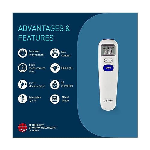 Omron MC 720 Non Contact Digital Infrared Forehead Thermometer With 1 Second Quick Measurement, 3 in 1 Measurement Mode, Auto On/off & Backlight, White - Personal Care Appliances from Omron - Shop in Sri Lanka at Arcade.lk