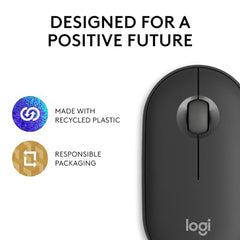 Logitech Pebble Mouse 2 M350s Slim Bluetooth Wireless Mouse, Portable, Lightweight, Customisable Button, Quiet Clicks, Easy-Switch for Windows, macOS, iPadOS, Android, Chrome OS - Tonal Graphite